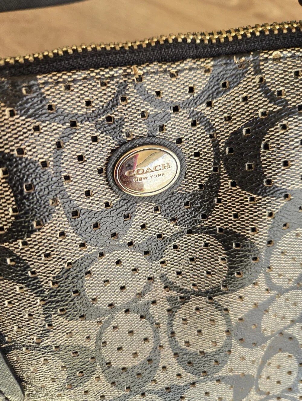 🖤 Coach Signature Dome Satchel | Black & Gray Monogram Crossbody Purse 👜✨